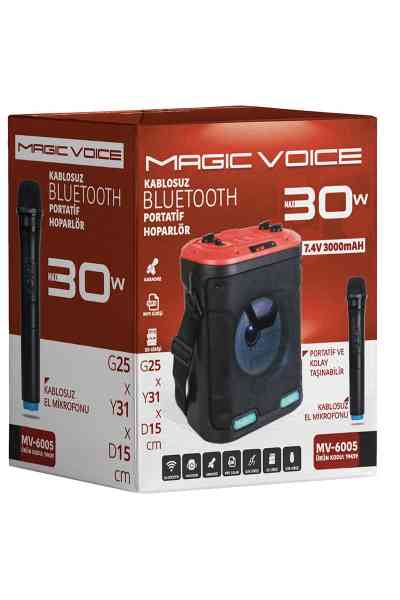 Magicvoice MV-6005 VHF El Mikrofonlu USB-SD-Bluetooth Işıklı 30 W Taşınabilir Şarjlı Seyyar Anfi - Görsel 2