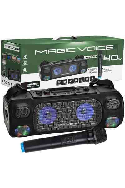 Magicvoice MV-7001 VHF El Mikrofonlu USB-SD-Bluetooth Işıklı 40 W Taşınabilir Şarjlı Seyyar Anfi - Görsel 2