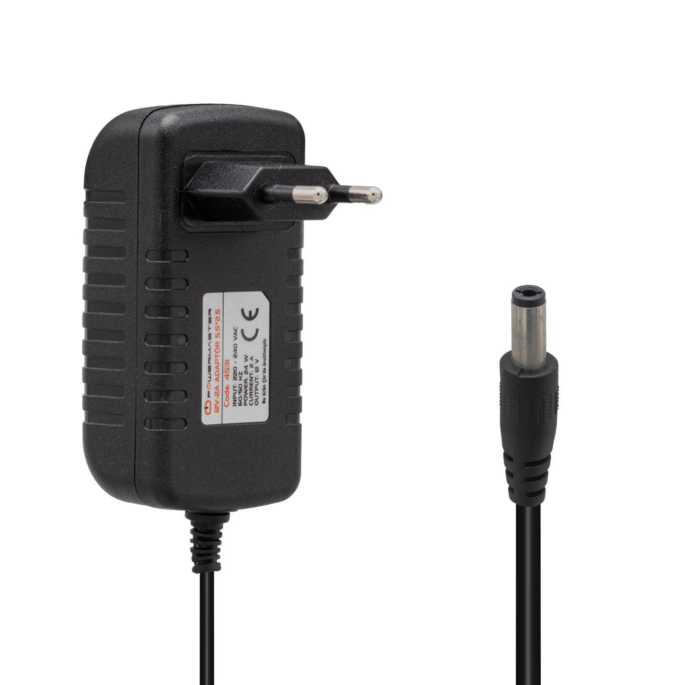 Powermaster PM-4531 12 Volt - 2 Amper 5.5x2.5 Mm Uçlu Plastik Kasa Priz Tipi Adaptör
