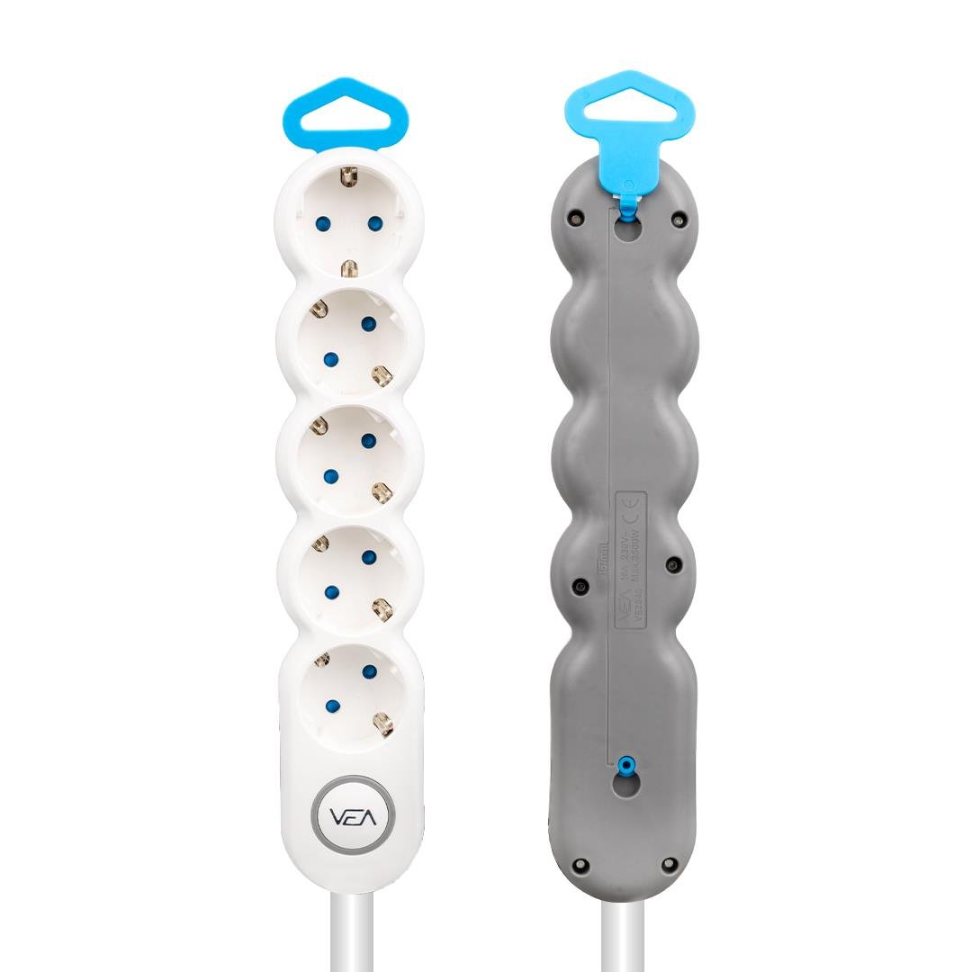 Vea 5'li Kablolu Anahtarlı 1,5 Metre Akım Korumalı Grup Priz VE-2S5S