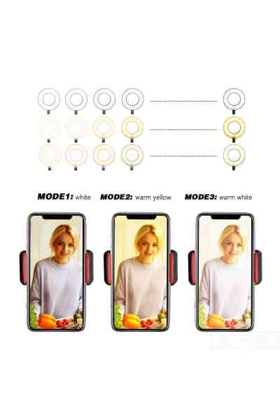 Powermaster PM-2577 Masa Sabitlemeli 3000K-5000K-6500K Selfie Işıklı Telefon Tutacağı Akrobat 2in1 - Görsel 4