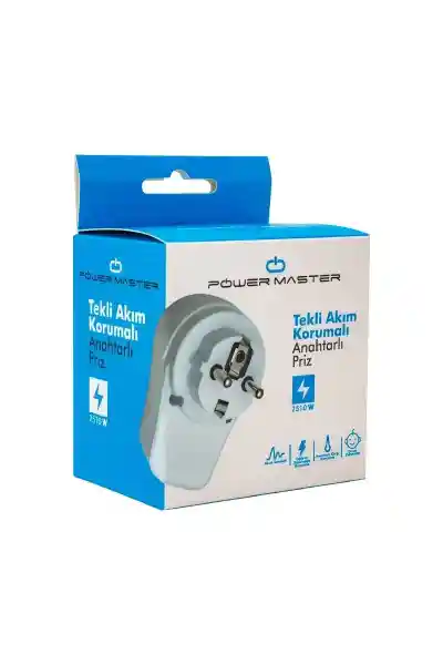 PowerMaster PM-16816 Anahtarlı Akım Korumalı Tekli Priz 10 Amper - 2510 Watt Tekli Beyaz - Görsel 3
