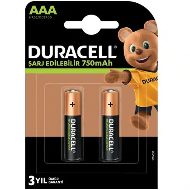 17578 Duracell 750 mA Şarjlı AAA İnce Kalem 2'li Pil HR03/DC2400 - Görsel 1