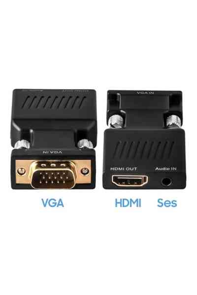 PowerMaster PM-4276 VGA TO HDMI Görüntü Ses Çevirici Audio Girişli Adaptör 1080HD 5V1A Mini USB Güç Girişli - Görsel 2