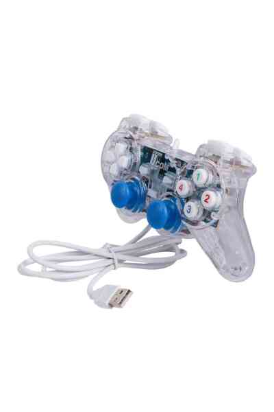 Powermaster UCOM-704 Kablolu Double Shock Joypad Oyun Kolu Gamepad Şeffaf Işıklı - Görsel 3