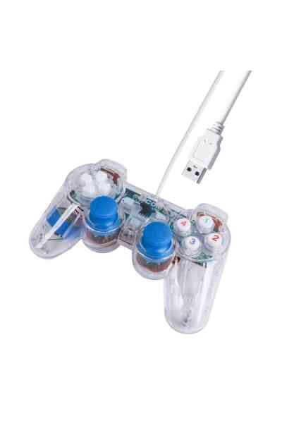 Powermaster UCOM-704 Kablolu Double Shock Joypad Oyun Kolu Gamepad Şeffaf Işıklı