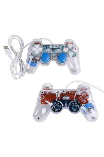 Powermaster UCOM-704 Kablolu Double Shock Joypad Oyun Kolu Gamepad Şeffaf Işıklı - Görsel 2