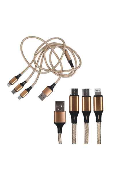 PowerMaster PM-2368 Micro USB - Type-C - Lightning Şarj Ve Data Kablosu 2.1 Amper 110Cm Örgülü