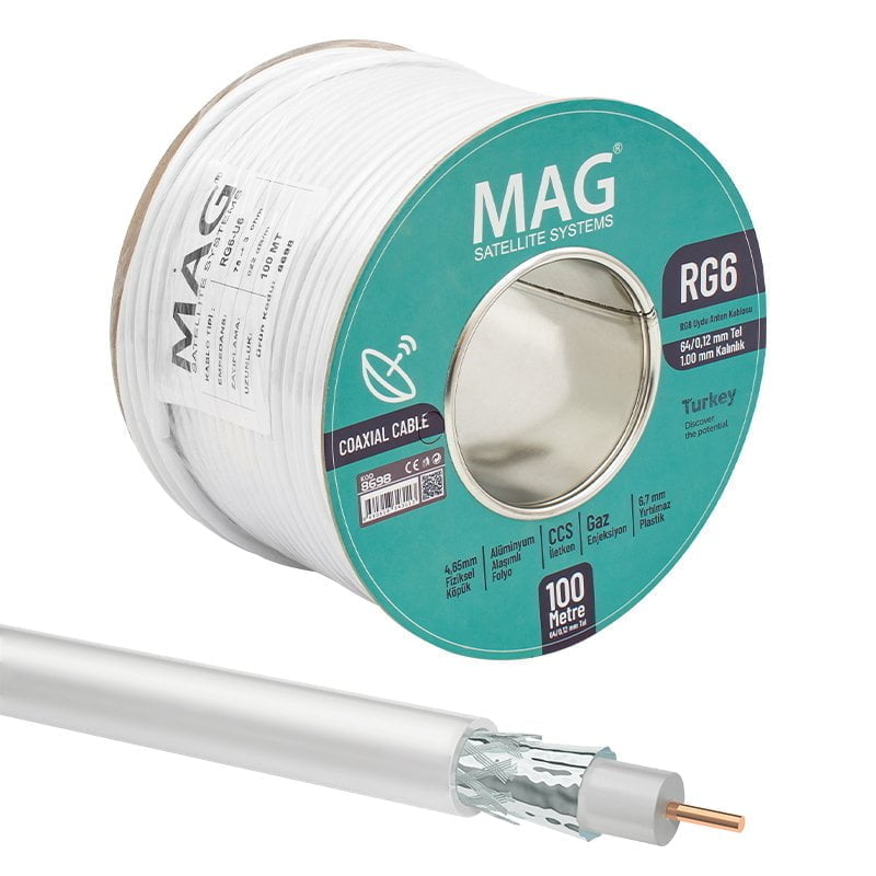 8698 Mag Rg6/U6 1.00 Mm Ccs Makaralı 64*0.12 Tel 100 Metre Anten Kablosu - Görsel 1