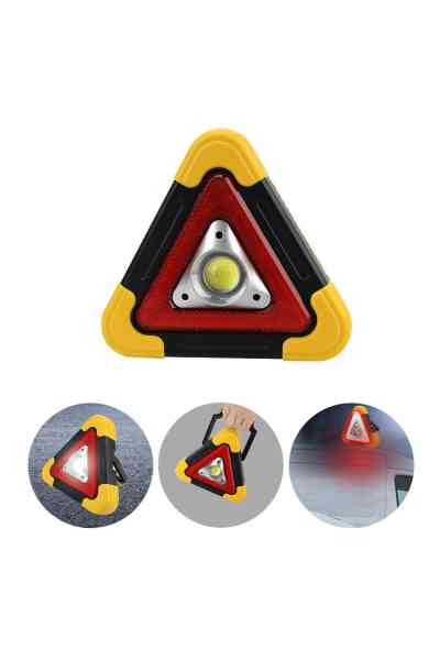 Powermaster HB-6609 Solar Şarjlı 500 Lümen Çok Fonksiyonlu Üçgen Reflektör Işıklı İkaz Lambası - Görsel 3