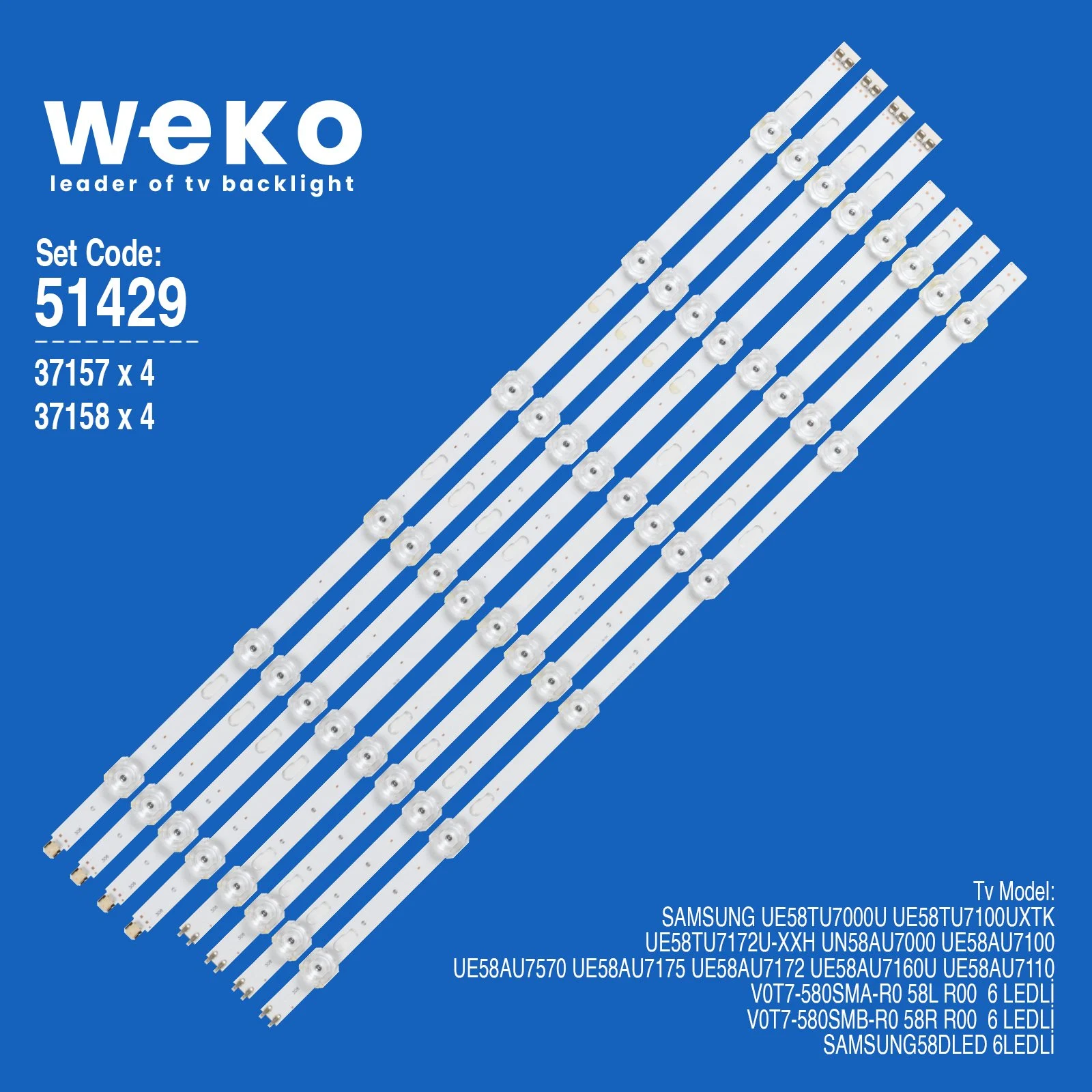 51429 Samsung UE58AU7175 58'' 8 Adet Tv Led Bar - Görsel 1