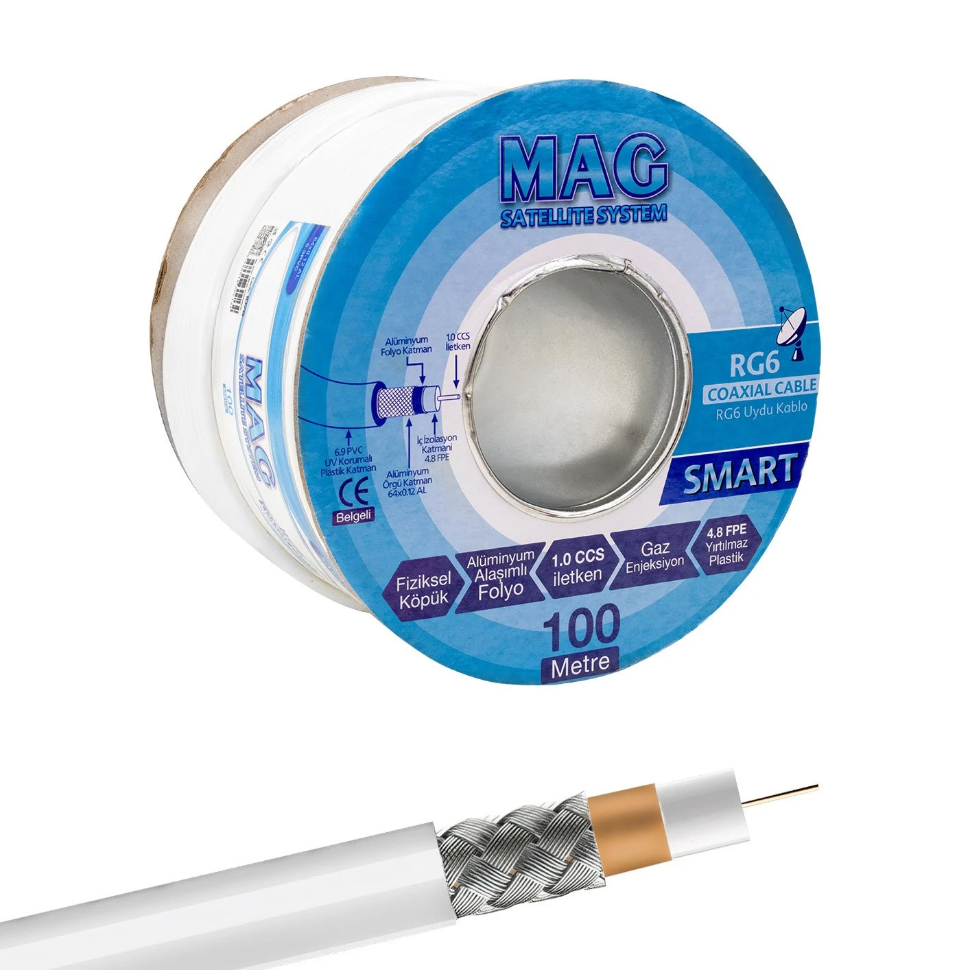 1078 Mag RG6 U4 64 Tel Smart Anten Kablosu 100 Mt. - Görsel 1