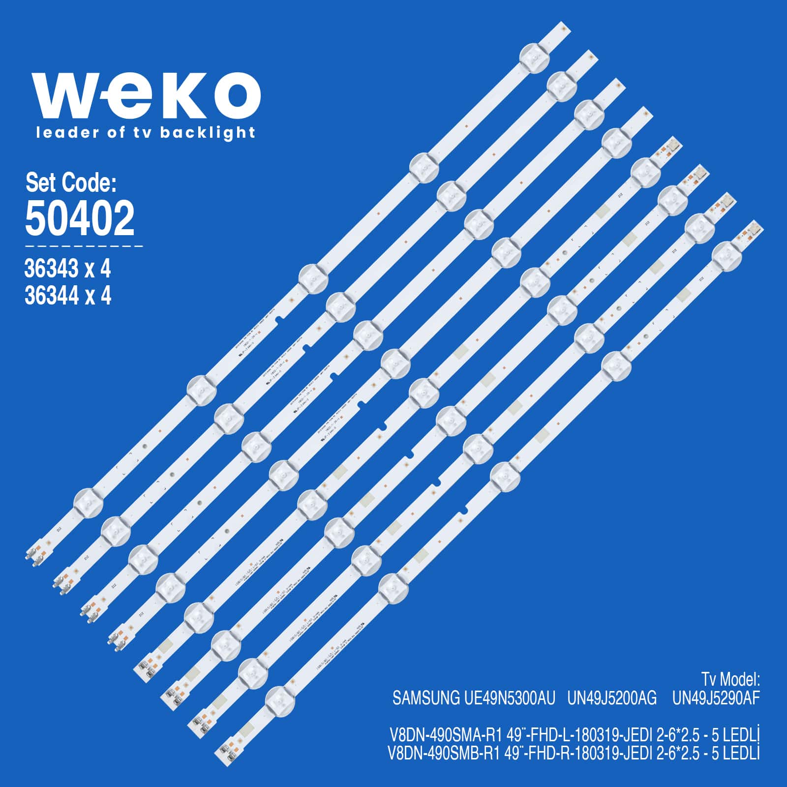 50402 Samsung UN49J5290Af 49'' inç 8 Adet Tv Led Bar - Görsel 1