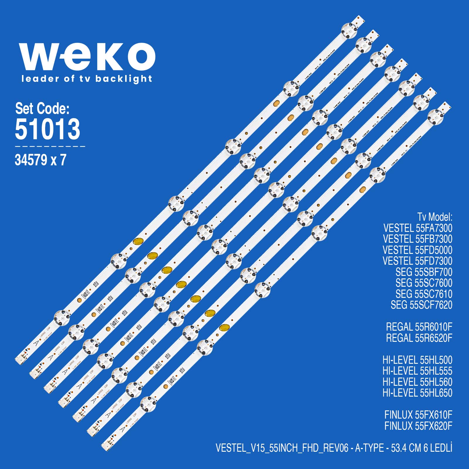 51013 Seg 55SC7600 55'' 7 Adet Tv Led Bar - Görsel 1