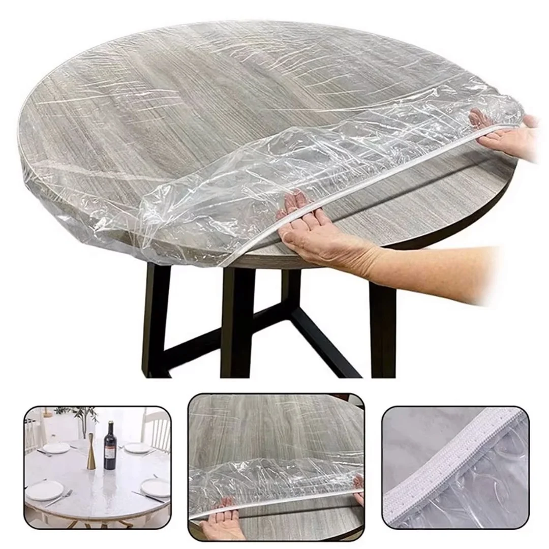 24899 Sunup SN-24899 Pvc Şeffaf Yuvarlak Masa Örtüsü Su Geçirmez Alez Etkinlik Örtüsü 10 Adet 120cm - Görsel 1